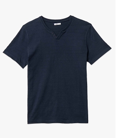 tee-shirt homme a manches courtes matiere et col fantaisie bleu tee-shirtsD606801_4