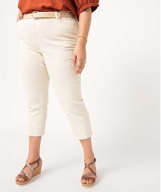 GEMO Pantacourt femme grande taille en twill coloré avec ceinture en paille Beige