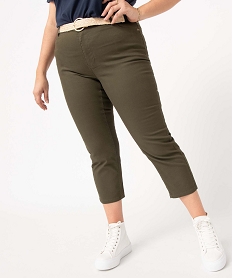 pantacourt femme grande taille en twill colore avec ceinture en paille vert pantacourtsD607201_1