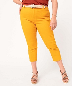 pantacourt femme grande taille en twill colore avec ceinture en paille jauneD607301_1