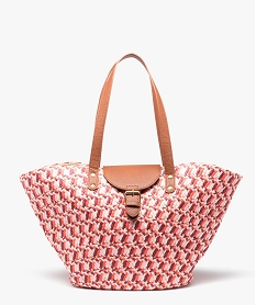 sac cabas femme en paille multicolore et pailletee rose standardD609601_1