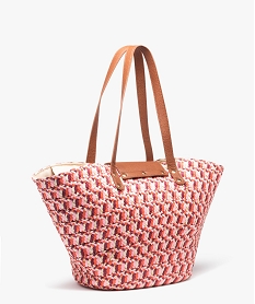 sac cabas femme en paille multicolore et pailletee roseD609601_2