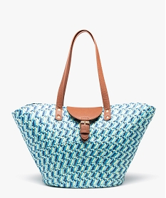 GEMO Sac cabas femme en paille multicolore et pailletée bleu standard