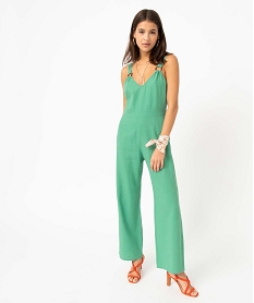 GEMO Combinaison pantalon femme à bretelles contenant du lin Vert