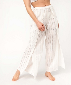pantalon de plage femme ample en crochet blancD612601_1