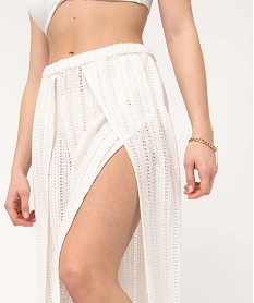pantalon de plage femme ample en crochet blancD612601_2