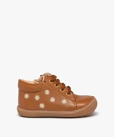 GEMO Bottillons premiers pas bébé fille dessus cuir à fleurs – NA! marron standard