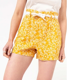 short femme imprime contenant du lin jaune shortsD613901_2