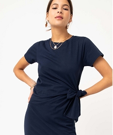 robe tee-shirt femme avec noeud a la taille bleuD614201_2