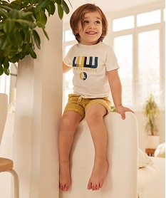 tee-shirt bebe garcon imprime avec manches courtes a revers - lulucastagnette beige tee-shirts manches courtesD614801_1