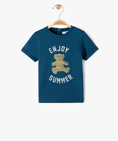 tee-shirt bebe garcon imprime avec manches courtes a revers - lulucastagnette bleu tee-shirts manches courtesD614901_1