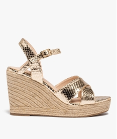 GEMO Sandales femme compensées extra hautes métallisées gold