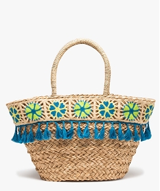 sac de plage femme en paille avec broderies et pompons beige standardD622801_1