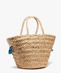 sac de plage femme en paille avec broderies et pompons beige standardD622801_2
