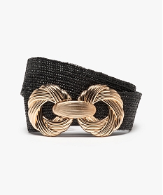 GEMO Ceinture femme large en élastique tressé avec grosse boucle dorée Noir