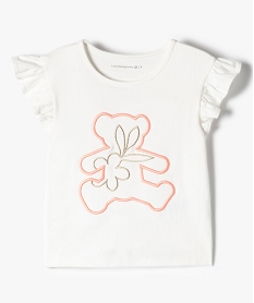 tee-shirt fille avec motif brode et volants sur les epaules - lulucastagnette beige tee-shirtsD624801_1