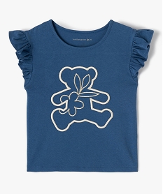 tee-shirt fille avec motif brode et volants sur les epaules - lulucastagnette bleuD624901_1