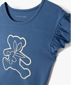 tee-shirt fille avec motif brode et volants sur les epaules - lulucastagnette bleu tee-shirtsD624901_2