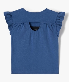 tee-shirt fille avec motif brode et volants sur les epaules - lulucastagnette bleuD624901_4