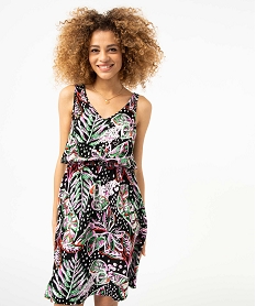 GEMO Robe femme à motifs exotiques avec double encolure V imprime jungle