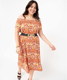 GEMO Robe femme grande taille en maille extensible et col smocké Jaune