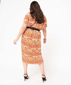 robe femme grande taille en maille extensible et col smocke orange robesD626101_3