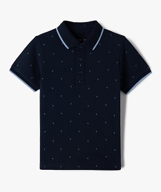 polo garcon a motifs palmiers et finitions contrastantes bleuD626501_1