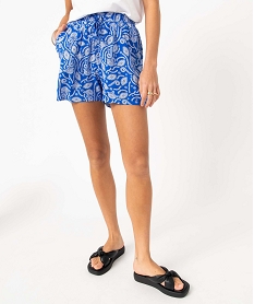 short femme imprime en maille fluide avec taille elastiquee bleu shortsD627501_1