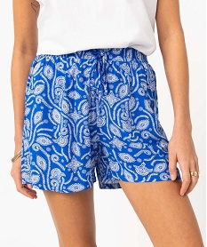 short femme imprime en maille fluide avec taille elastiquee bleu shortsD627501_2