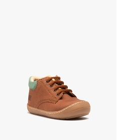 chaussures premiers pas bebe garcon bottillons dessus cuir orange