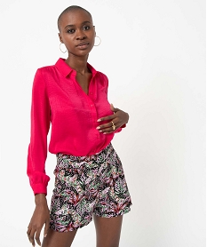 GEMO Chemise femme à manches longues en matière soyeuse Rose
