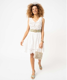 robe femme en broderie anglaise sans manches beigeD639501_1