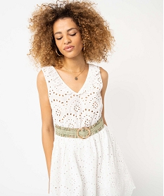 robe femme en broderie anglaise sans manches beigeD639501_2