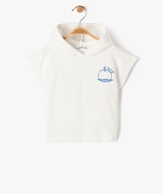 tee-shirt bebe a manches courtes et capuche en eponge blancD640101_1