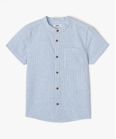 GEMO Chemise garçon rayée à manches courtes et col mao Bleu