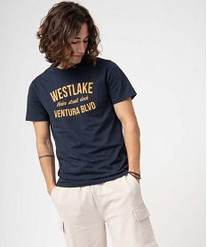 GEMO Tee-shirt homme manches courtes avec inscription Bleu