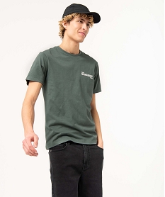 GEMO Tee-shirt homme droit petit motif en coton recyclé Vert