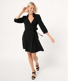 robe femme avec haut cache-coeur a manches 34 noir robesD651301_2