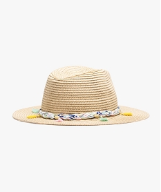 chapeau fille en paille avec tresse et pompons beigeD652401_1