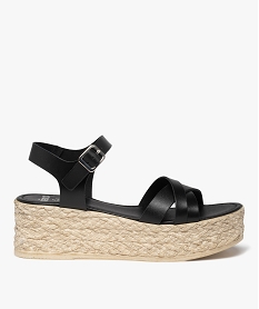 GEMO Sandales femme compensées dessus cuir uni Noir