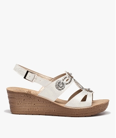 GEMO Sandales femme confort à talon compensé et brides strass blanc standard
