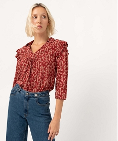 GEMO Blouse femme à manches 34 avec volants sur les épaules ethnic