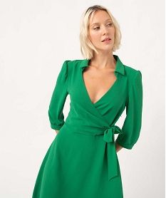 robe femme avec haut cache-coeur a manches 34 vert robesD659201_2