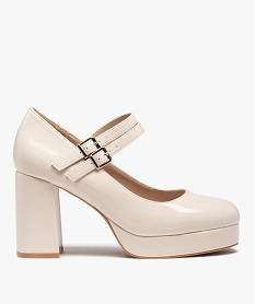 GEMO Escarpins femme babies vernies à talon et double bride Beige