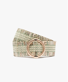 GEMO Ceinture femme large tissée avec boucle ronde vert standard