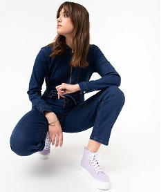 GEMO Combinaison pantalon femme à manches longues en jean Bleu