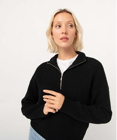 pull femme a col zippe noir pullsD662201_2