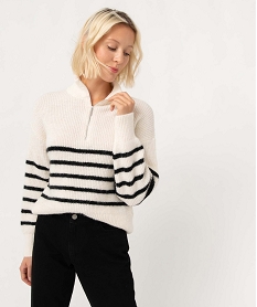 pull femme a col zippe blanc pullsD662301_1