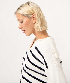 pull a rayures coupe courte avec grand col femme blanc pullsD662501_2