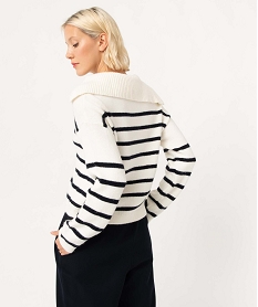 pull a rayures coupe courte avec grand col femme blanc pullsD662501_3